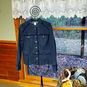 Jones New York Sport Stretch Blue Velvet Button Blue Jean Sz XL Jacket w Pocket